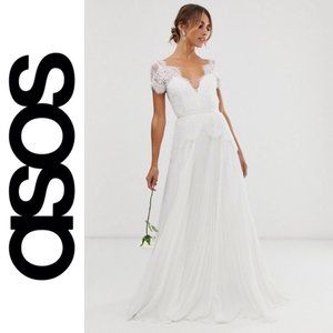 { ASOS Bridal } “Sophia” Plunge Lace Wedding Dress